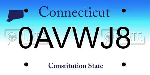 0AVWJ8 Connecticut License Plate