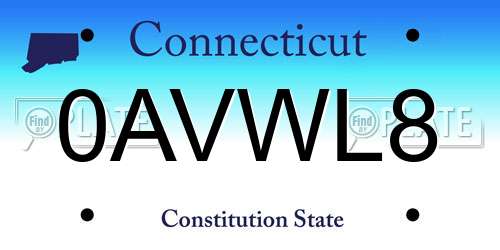 0AVWL8 Connecticut License Plate