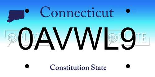 0AVWL9 Connecticut License Plate