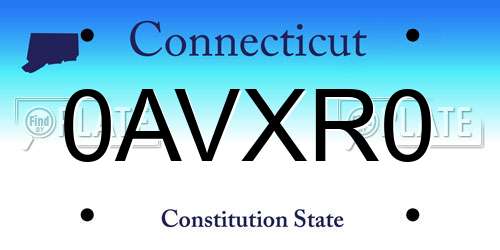 0AVXR0 Connecticut License Plate
