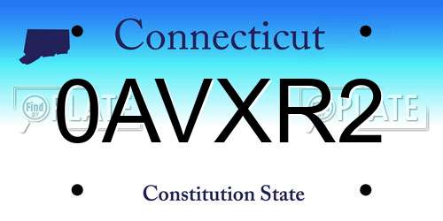 0AVXR2 Connecticut License Plate