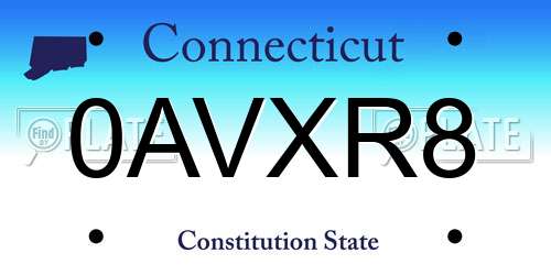 0AVXR8 Connecticut License Plate