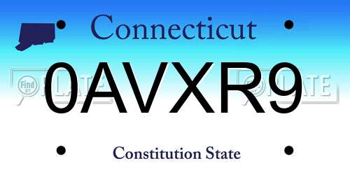 0AVXR9 Connecticut License Plate