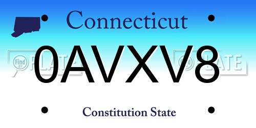 0AVXV8 Connecticut License Plate