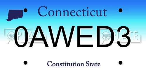 0AWED3 Connecticut License Plate