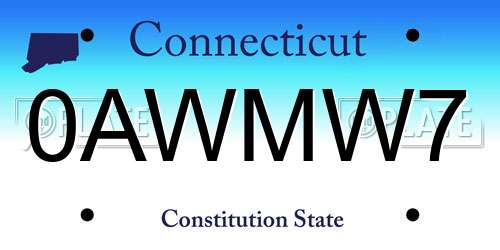 0AWMW7 Connecticut License Plate