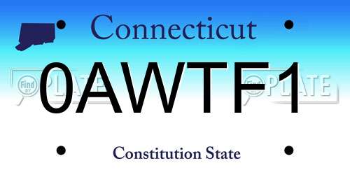 0AWTF1 Connecticut License Plate