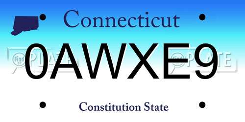 0AWXE9 Connecticut License Plate