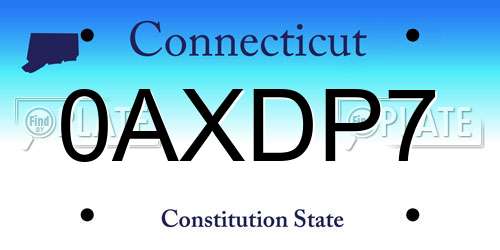 0AXDP7 Connecticut License Plate