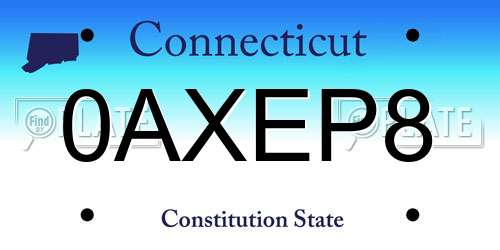 0AXEP8 Connecticut License Plate