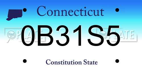 0B31S5 Connecticut License Plate