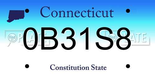 0B31S8 Connecticut License Plate
