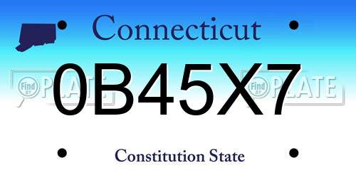 0B45X7 Connecticut License Plate