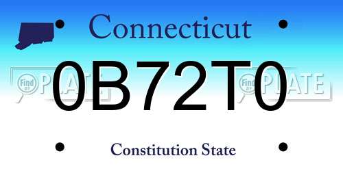 0B72T0 Connecticut License Plate