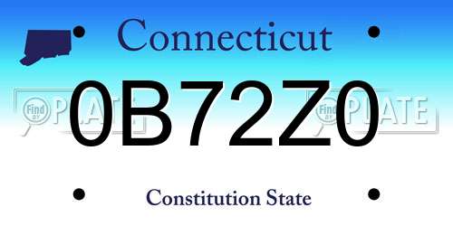 0B72Z0 Connecticut License Plate