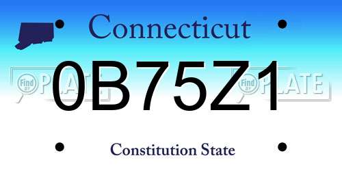 0B75Z1 Connecticut License Plate