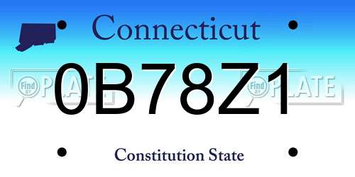 0B78Z1 Connecticut License Plate