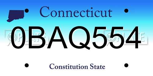 0BAQ554 Connecticut License Plate
