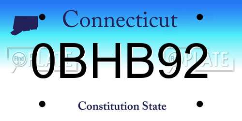 0BHB92 Connecticut License Plate