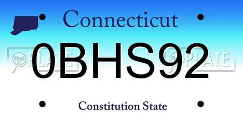 0BHS92 Connecticut License Plate