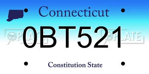0BT521 Connecticut License Plate