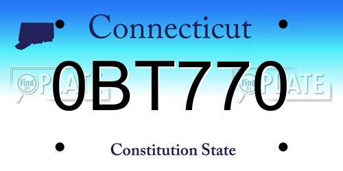 0BT770 Connecticut License Plate