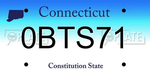 0BTS71 Connecticut License Plate