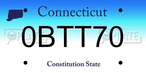 0BTT70 Connecticut License Plate