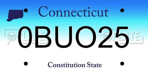 0BUO25 Connecticut License Plate