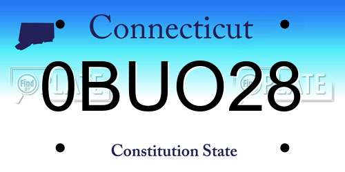 0BUO28 Connecticut License Plate