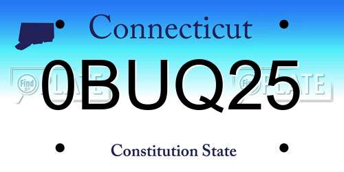 0BUQ25 Connecticut License Plate