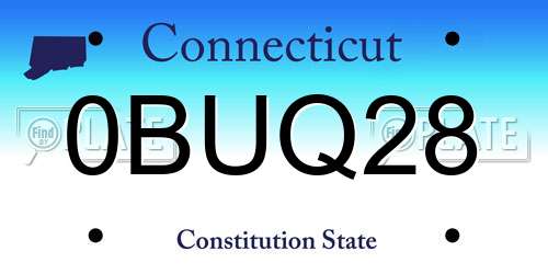 0BUQ28 Connecticut License Plate