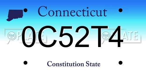 0C52T4 Connecticut License Plate