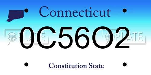 0C56O2 Connecticut License Plate