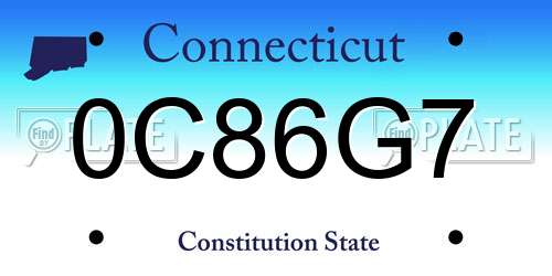 0C86G7 Connecticut License Plate