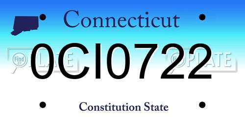 0CI0722 Connecticut License Plate