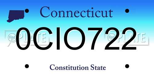 0CIO722 Connecticut License Plate