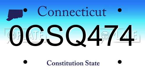 0CSQ474 Connecticut License Plate