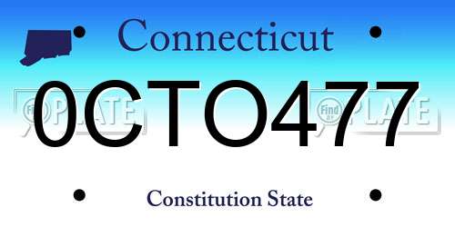 0CTO477 Connecticut License Plate