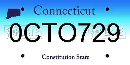 0CTO729 Connecticut License Plate