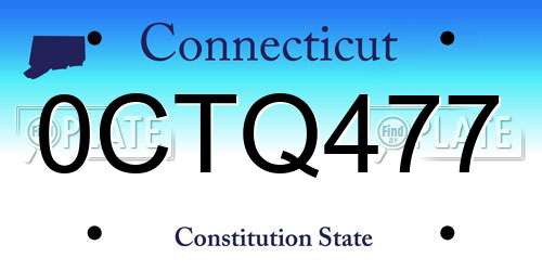 0CTQ477 Connecticut License Plate