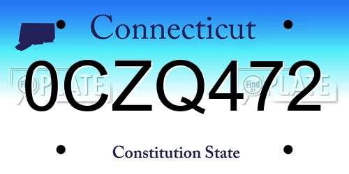 0CZQ472 Connecticut License Plate