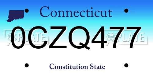 0CZQ477 Connecticut License Plate