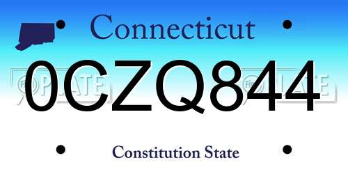 0CZQ844 Connecticut License Plate