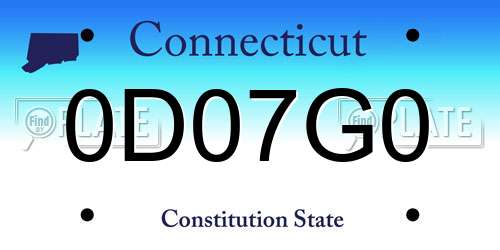 0D07G0 Connecticut License Plate