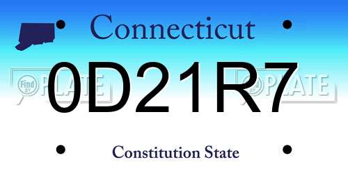 0D21R7 Connecticut License Plate