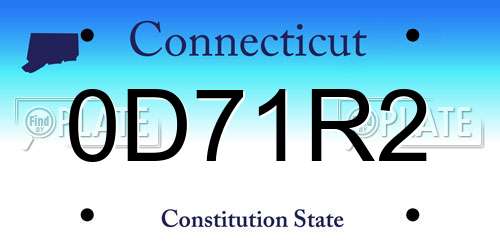 0D71R2 Connecticut License Plate