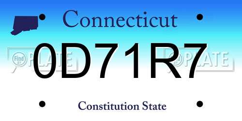 0D71R7 Connecticut License Plate