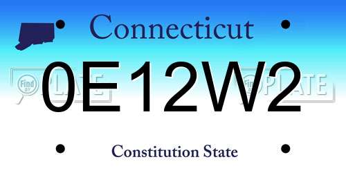 0E12W2 Connecticut License Plate