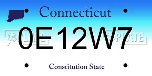 0E12W7 Connecticut License Plate